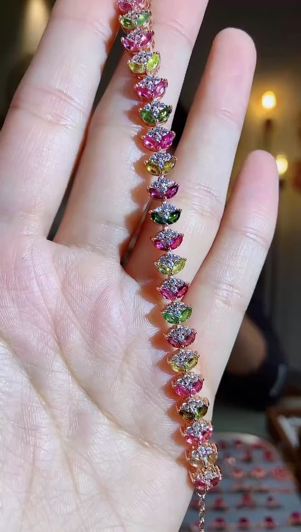 银S925镶嵌手链碧玺手链