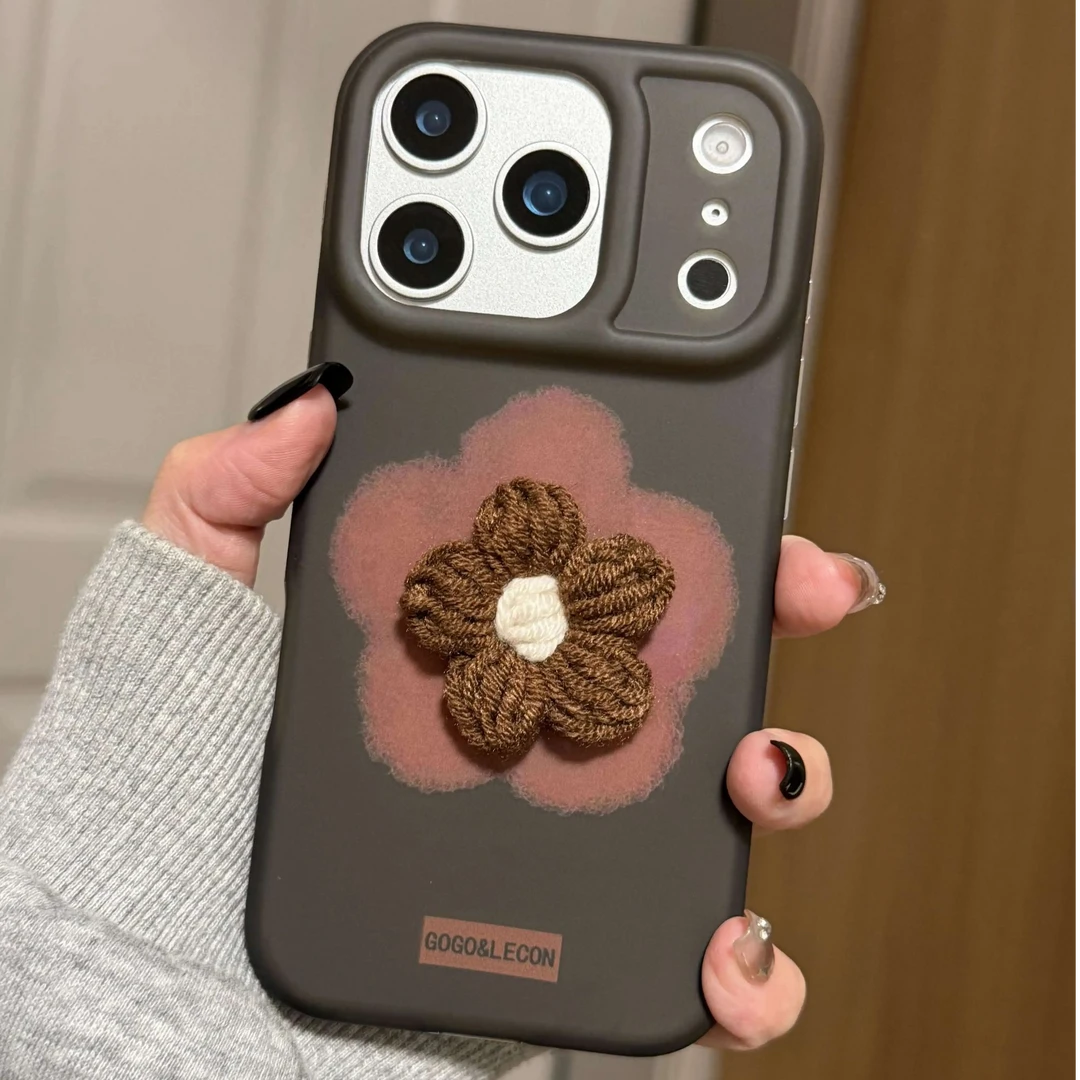 韩系黑棕底红晕染立体花朵苹果17手机壳16promax防摔iphone15壳14