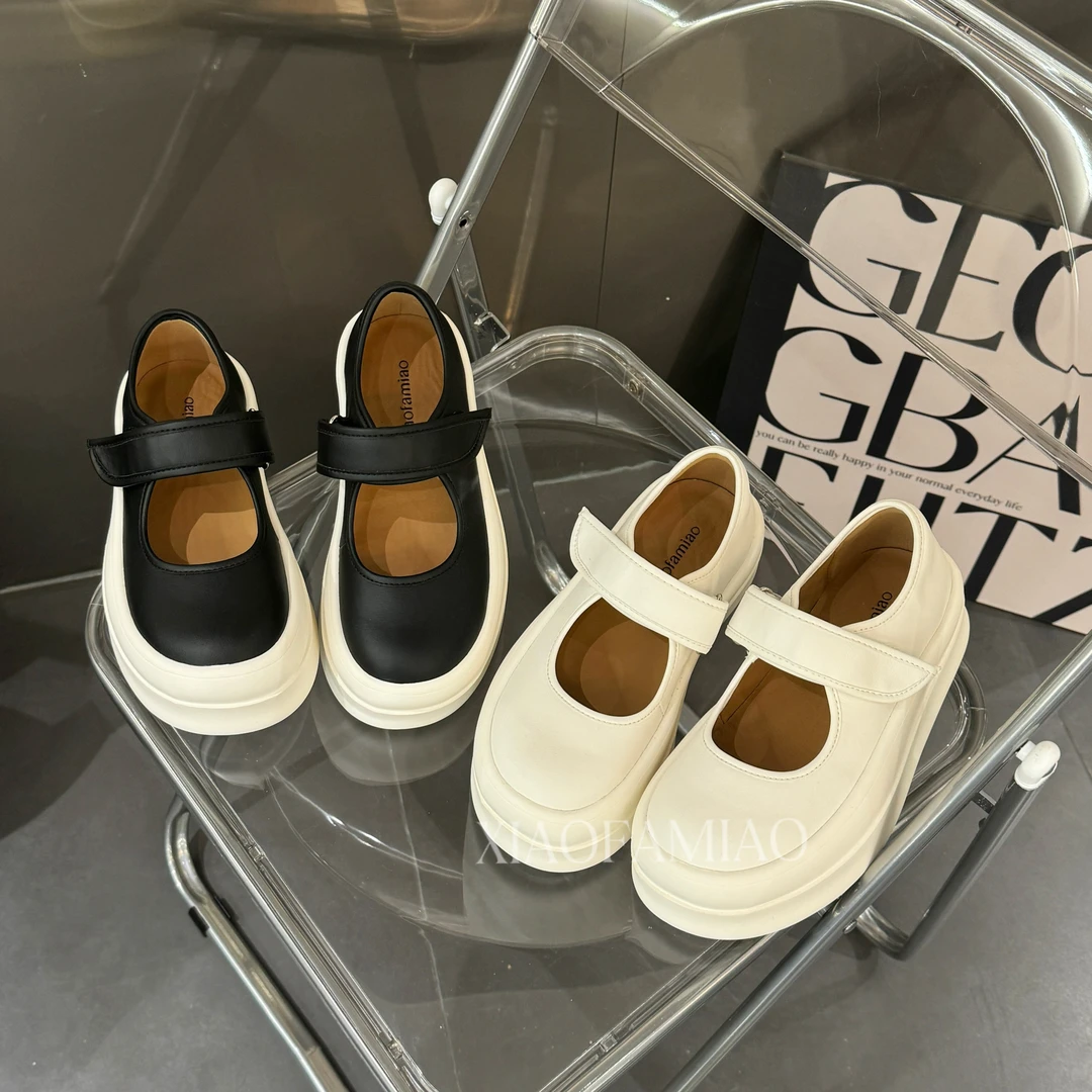 小发喵夏季百搭日系圆头一字扣松糕底浅口休闲鞋