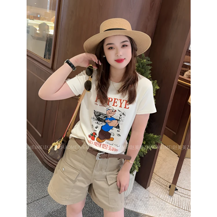 赵美美【大力水手短袖】夏季减龄百搭正肩时尚圆领休闲显瘦T恤女