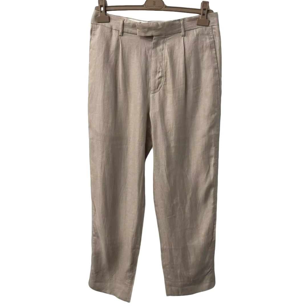 时尚直筒宽松百搭夏季简约舒适亚麻休闲裤