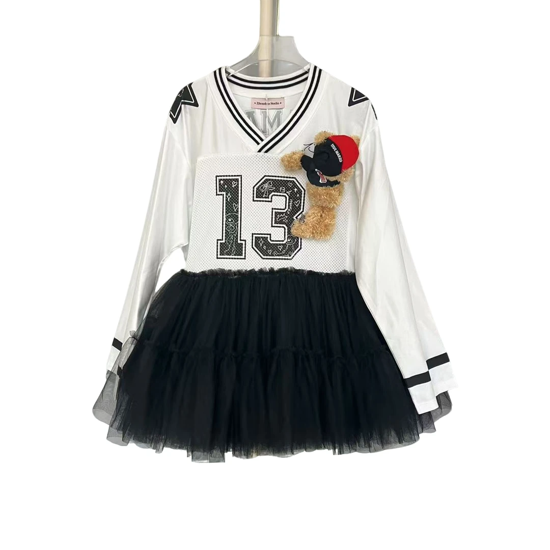 4197【珍珍优选】设计百搭师新款拼接纱纱春季长袖女装连衣裙时尚