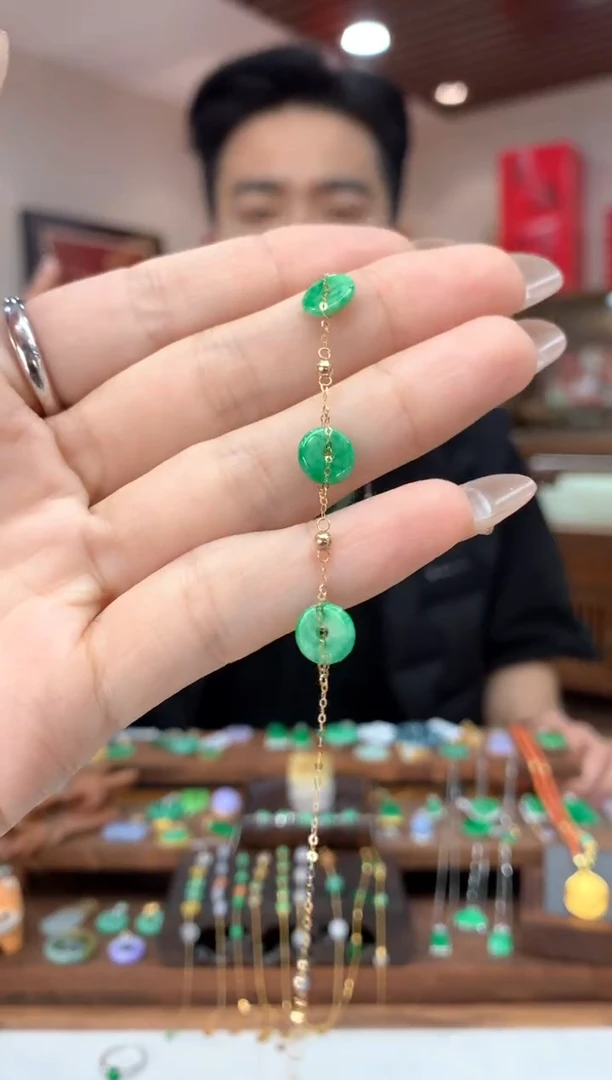 【闪购商品】翡翠手链18K金镶嵌手链