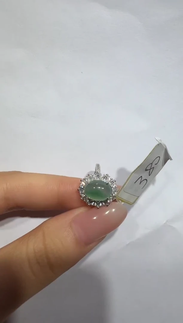 银S925镶嵌戒指翡翠925银镶翡翠戒指镶嵌32