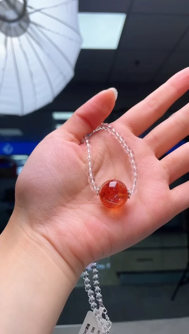 颈饰未镶嵌水晶天然巴西老矿红胶花单珠吊坠项链