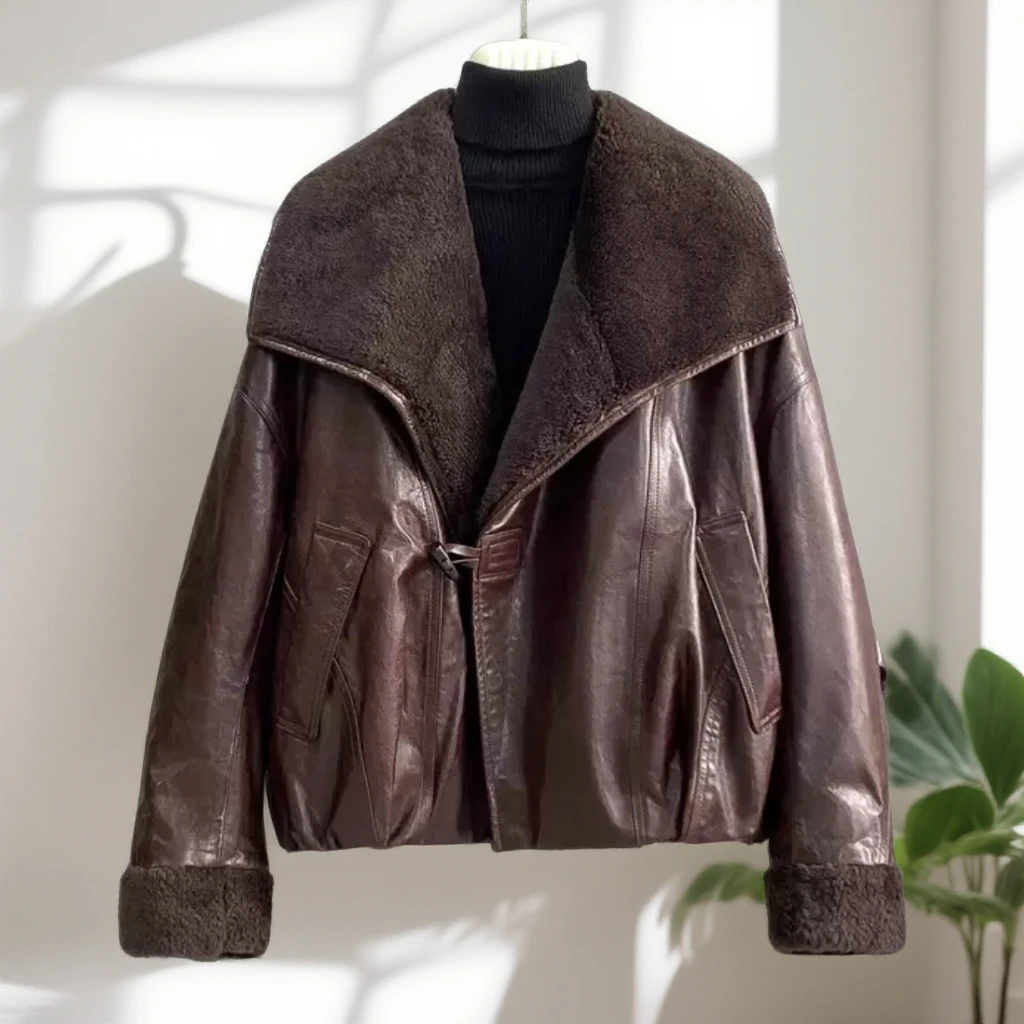 2025冬季新款 真皮头层绵羊皮 皮毛一体 90零白鹅绒 夹克外套2582