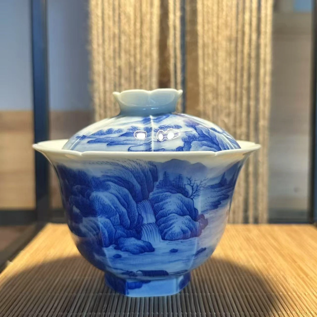 正春堂山水八方盖碗