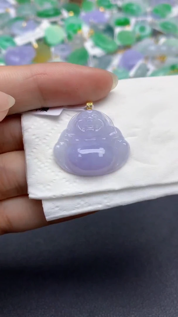 翡翠18K金镶嵌颈饰天然缅甸a货翡翠