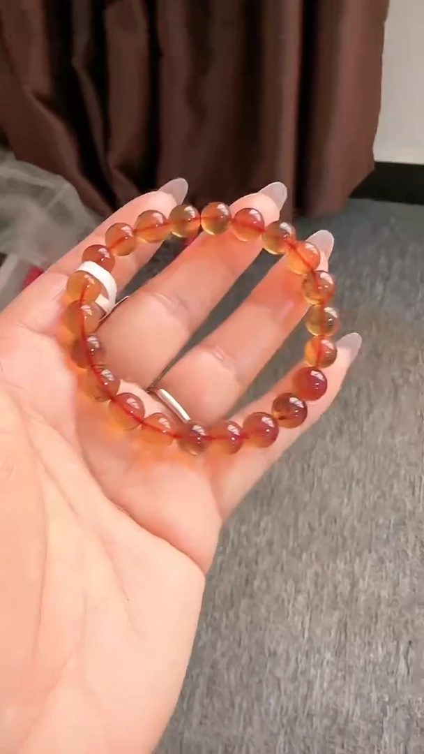 【闪购商品】琥珀手链未镶嵌规格8血紫红蜜手串#20