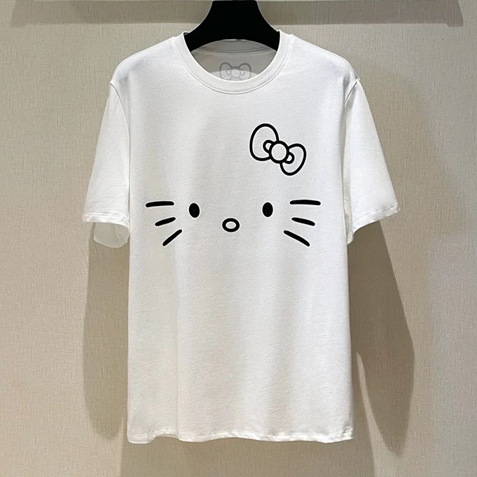 【RRSIFU蓉蓉私服】XS2434少女感！蝴蝶结可爱猫咪卡通印花短袖T恤