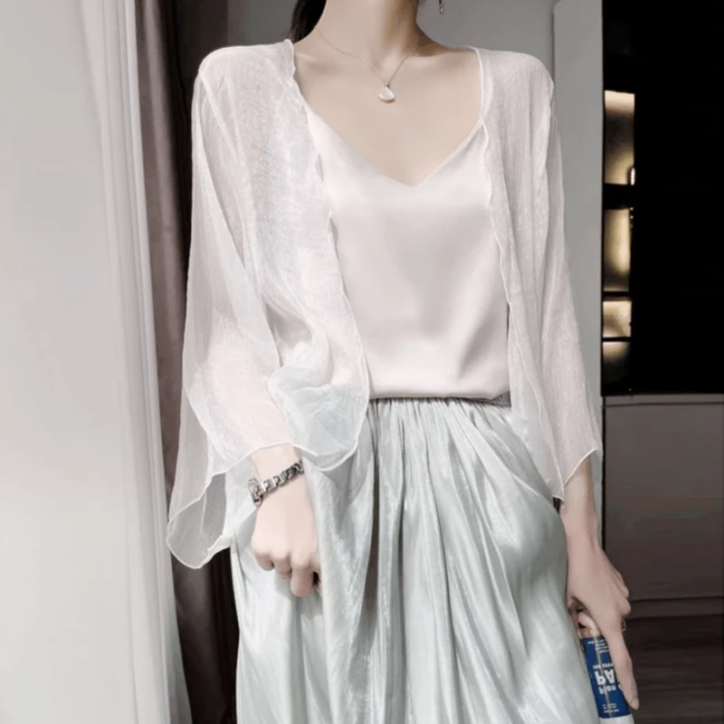 时尚女开衫薄款小披肩夏季配吊带连衣裙子外搭罩衫薄纱雪纺上衣女