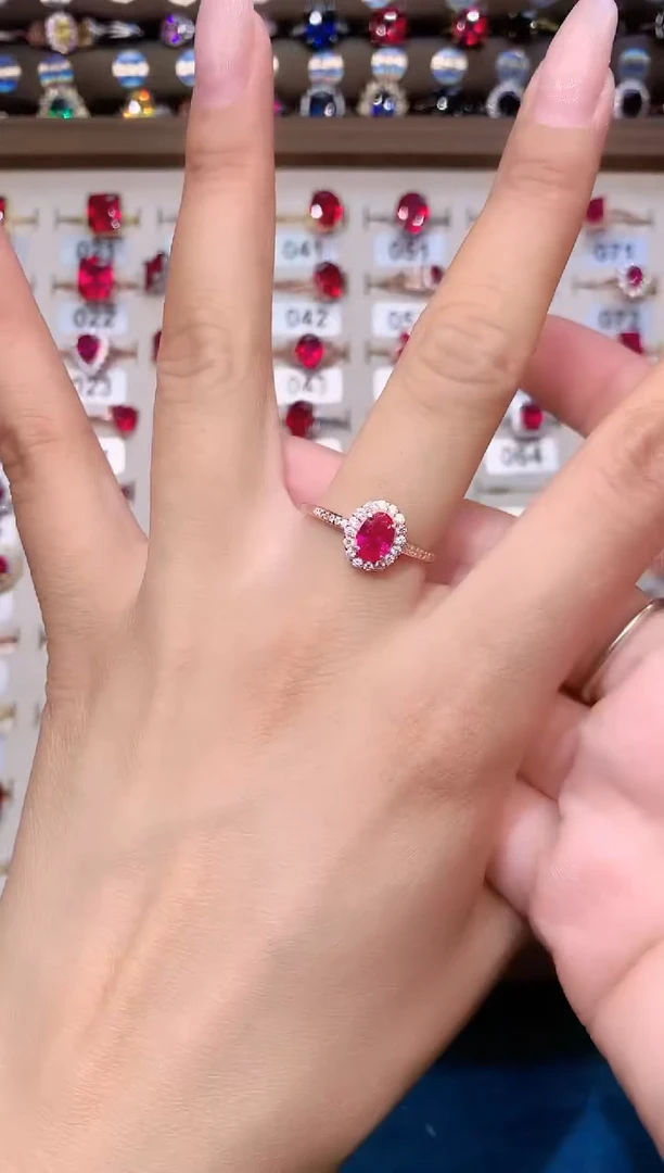 红宝石戒指银S925镶嵌57玫瑰金