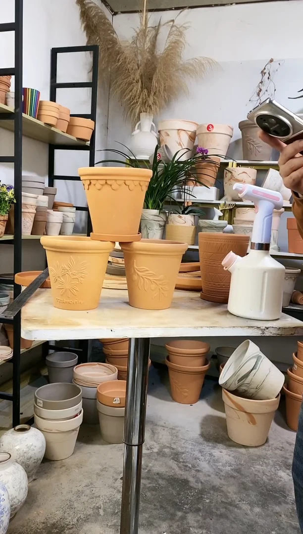 【闪购商品】红陶16*15红陶浮雕3图案 3盆3托