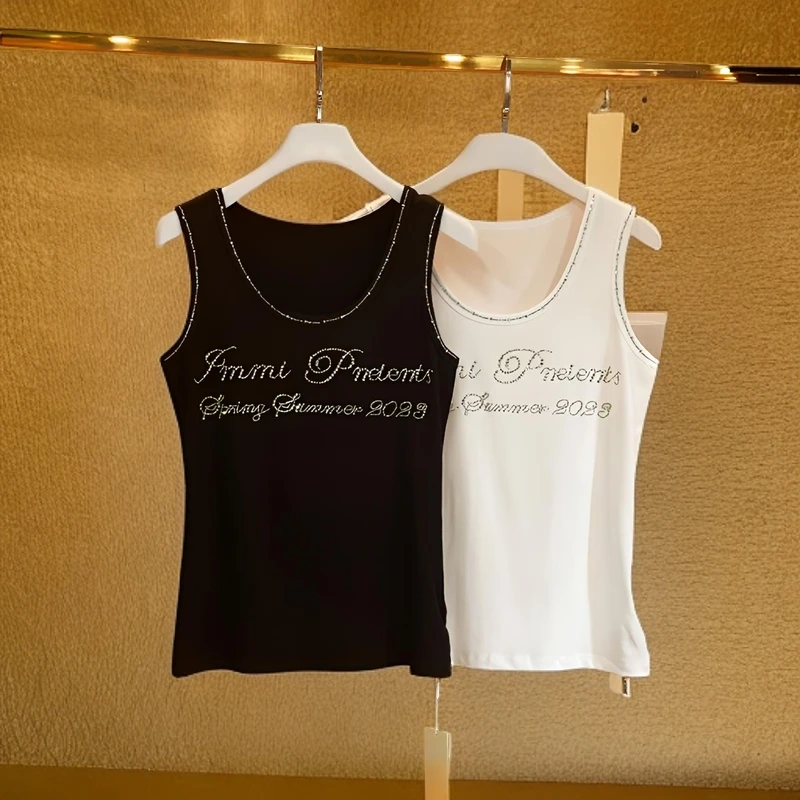 合肥欢欢】“精致一夏”欧货重工百搭显瘦时尚烫钻大码背心女夏68738