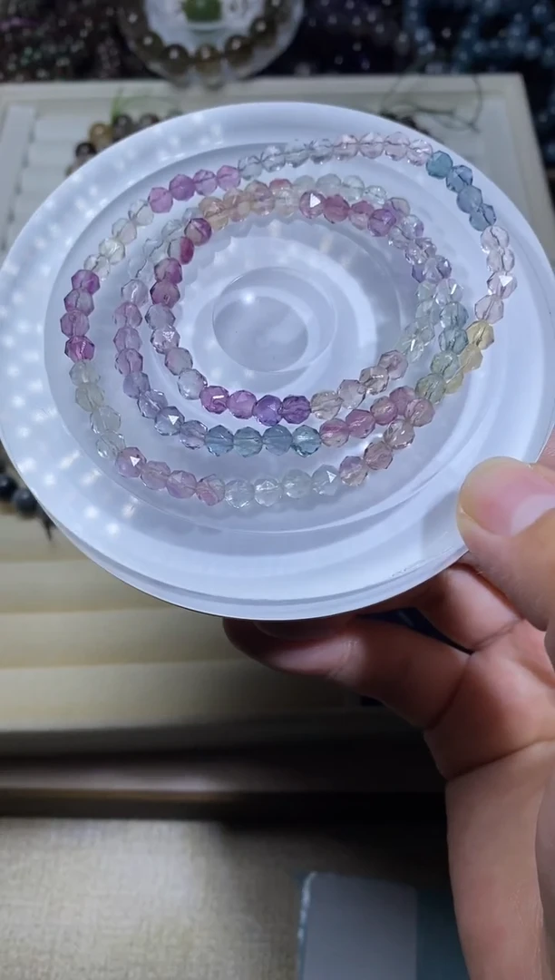 未镶嵌手串水晶钻切彩萤石三圈