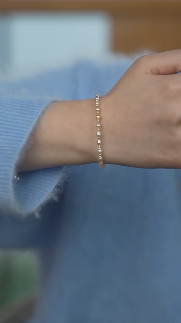 【闪购商品】海水珍珠手链18K金镶嵌羽黄金手链3-4