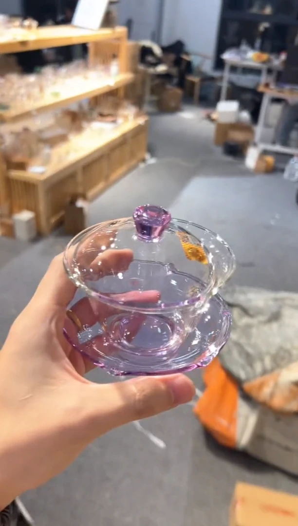 禾器-荷叶盖碗-浅紫色+++