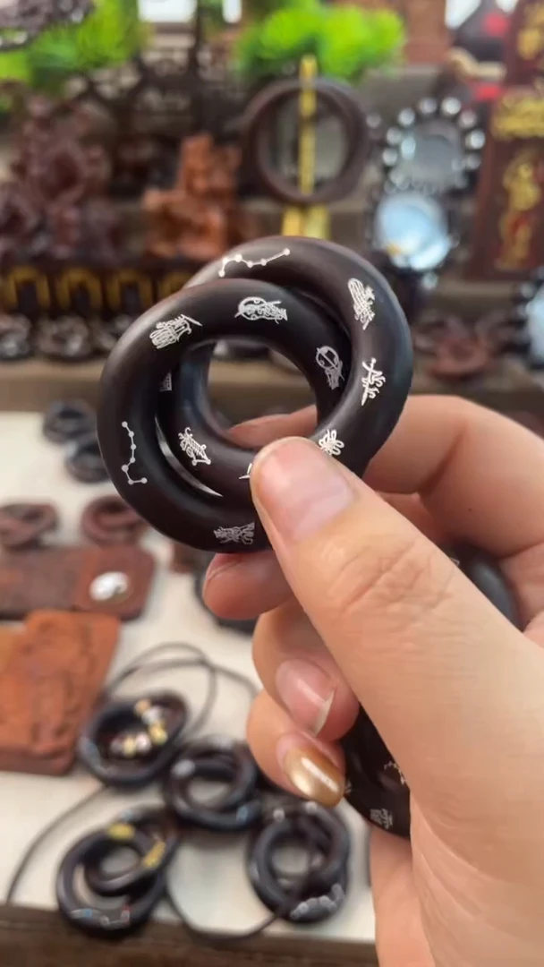 木枣木玉化2.5乾坤圈镶银五雷五路全品加挂绳