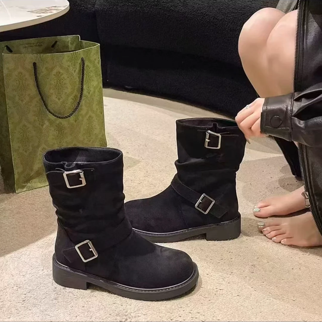 988350  时尚女靴百搭时装靴马丁靴平底弹力靴女士