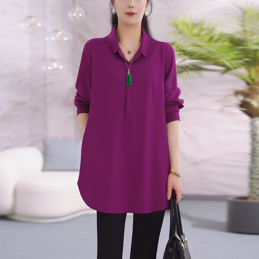 【紫色口袋款】2025春季新款纯色百搭洋气减龄宽松果冻棉口袋上衣