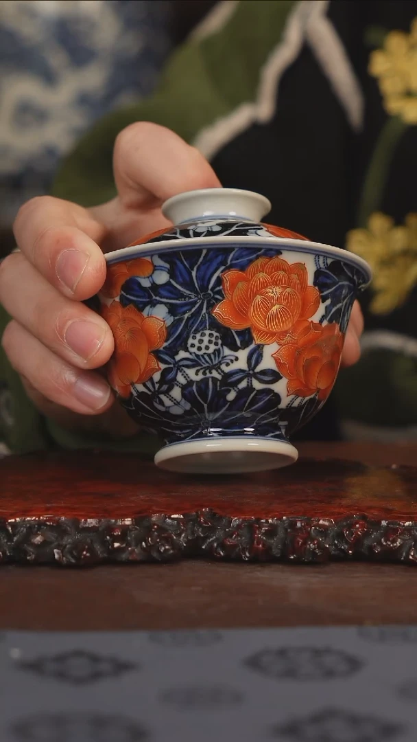 【闪购商品】杯云林匠造钒红荷花盖碗111111111