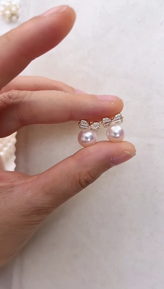 【闪购商品】淡水珍珠耳饰合金蝴蝶结