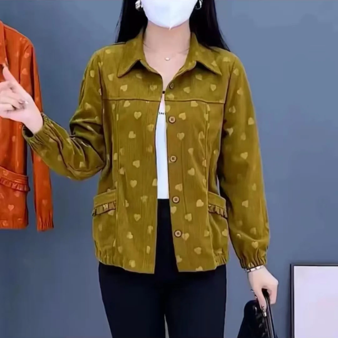 高档灯芯绒外套女春秋新款时尚妈妈装遮肚子显瘦洋气百搭开衫上衣