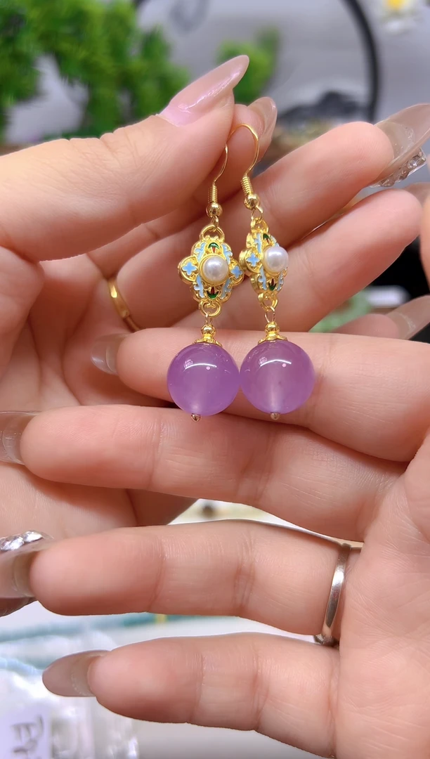 翡翠14K金镶嵌耳饰E836