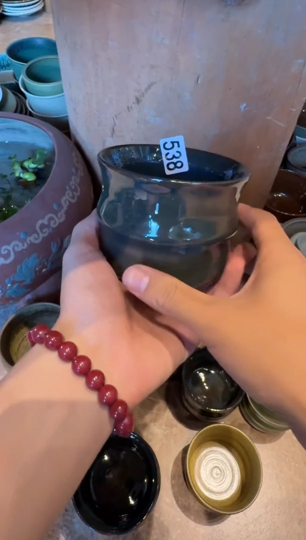 瓷片538季蓝手工扭扭碗1个