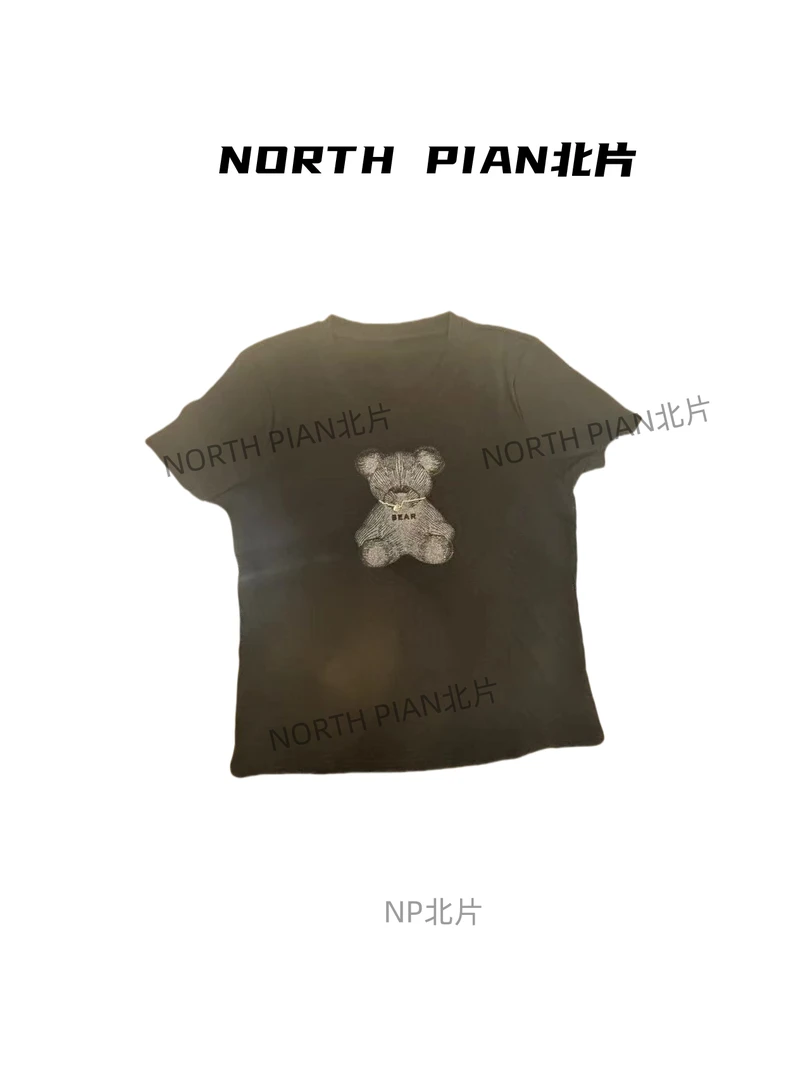 NORTHPIAN北片-小熊亮钻卡通风短袖T恤夏季