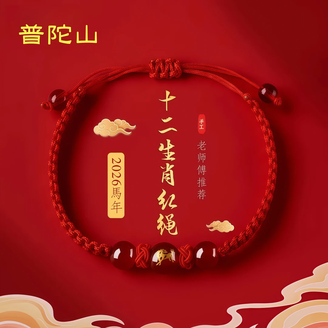 【来自普陀山】本命年午马巳蛇红绳手链手串十二生肖礼物礼品