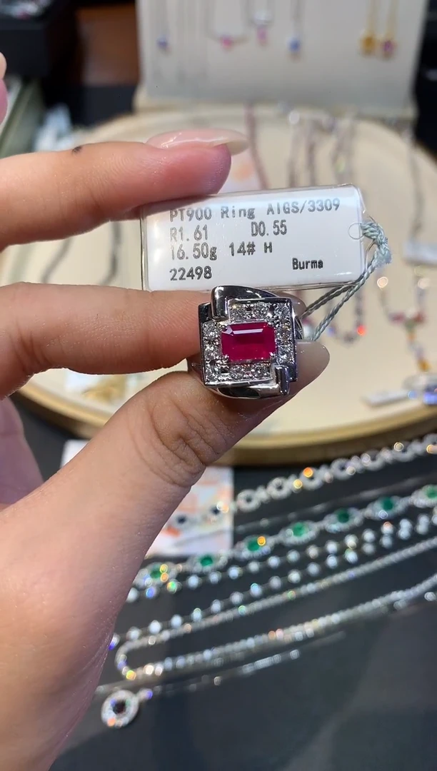 铂Pt900镶嵌戒指定制红宝石W90|16800