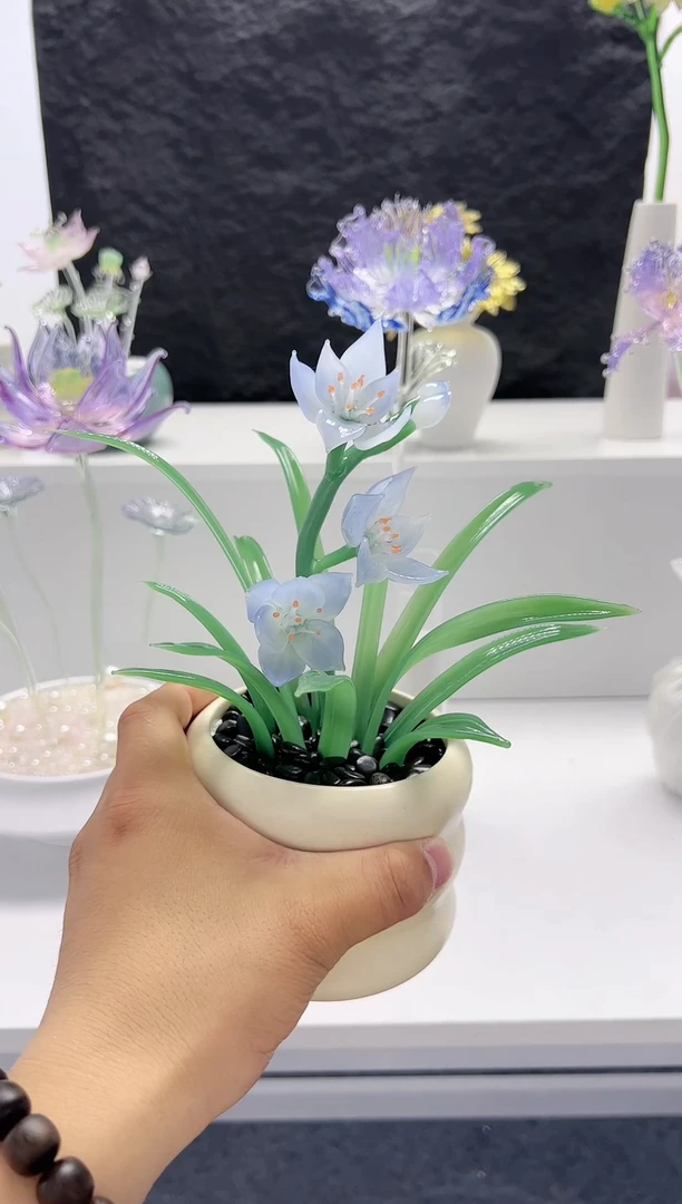 琉璃手工艺品兰花带盆111111