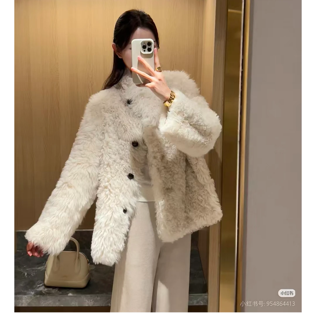 立领小香风时尚名媛常规中长款毛毛外套