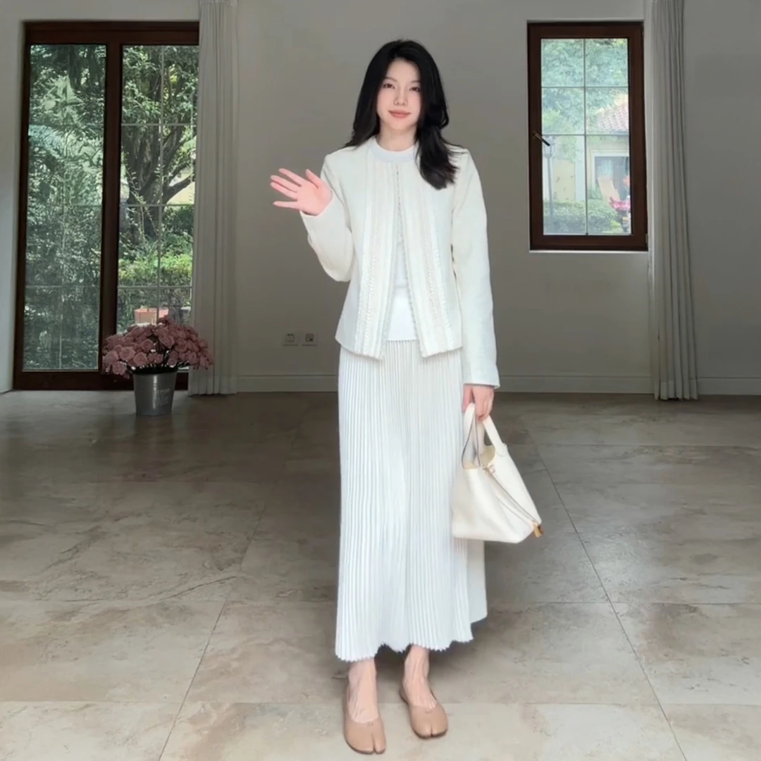 E561+E562一整套法式高级感千金小香风短外套百褶半身裙套装女