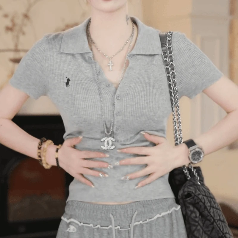 短款设计感显瘦修身短袖针织衫简约t恤2025夏季新款休闲百搭9227