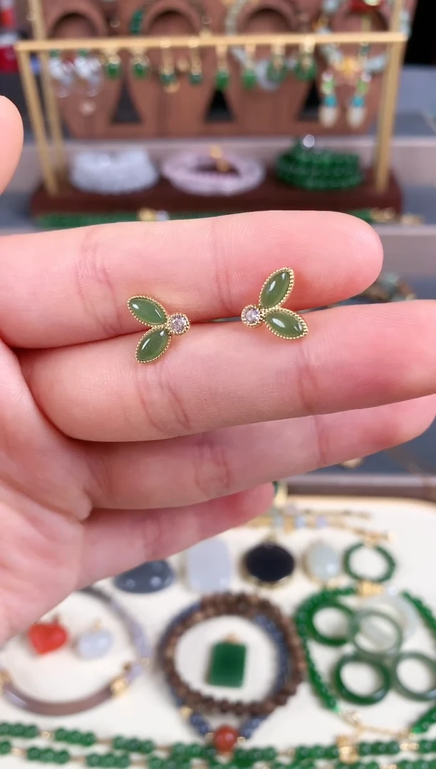 银S925镶嵌和田玉耳饰2