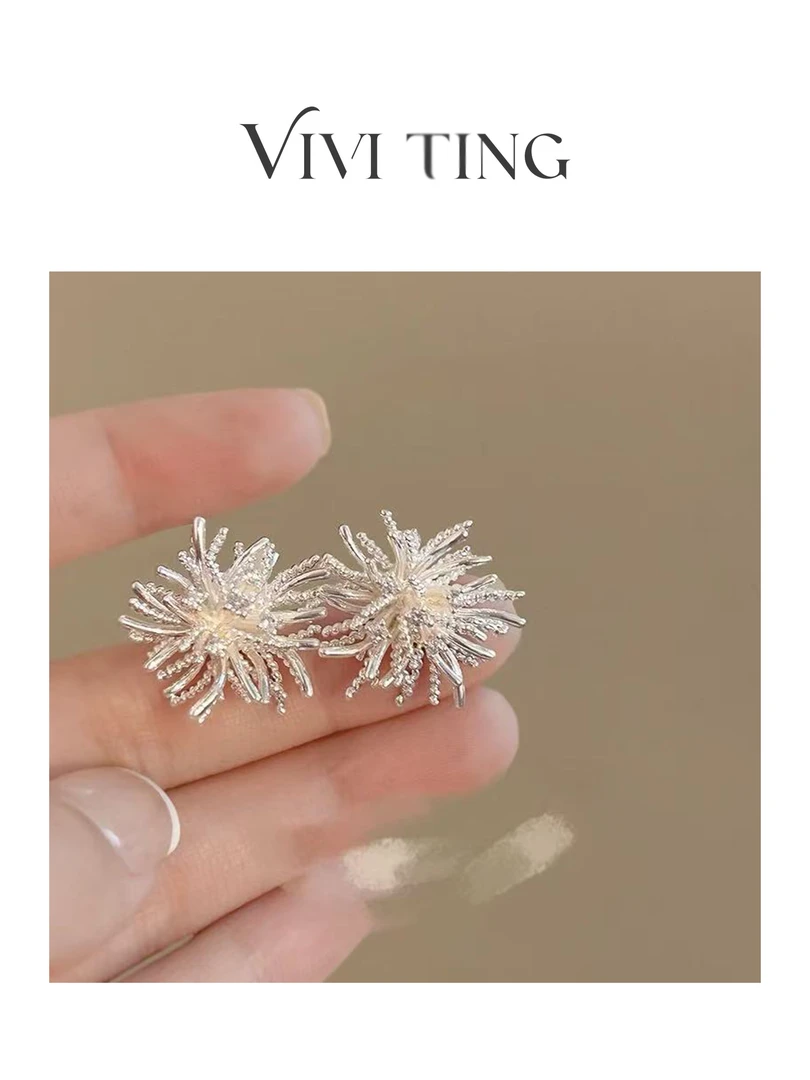 非金属铅玻璃耳饰 【VIVI·TING】婷姐推荐时尚小众简约白色烟花耳钉