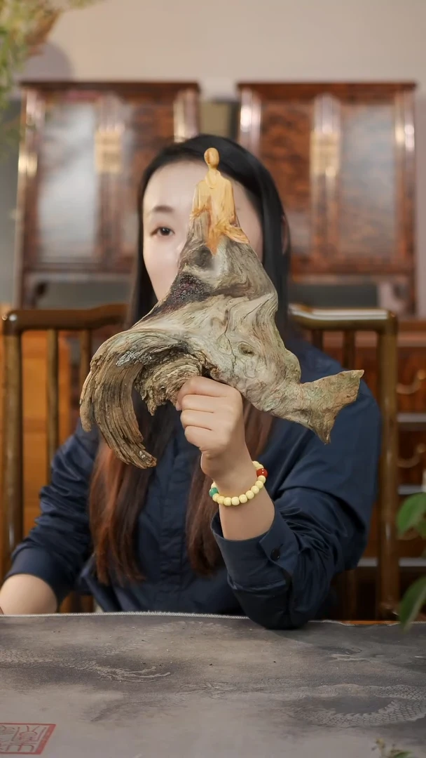 柏木（崖柏）淳化黑油彩骨料无相摆件346