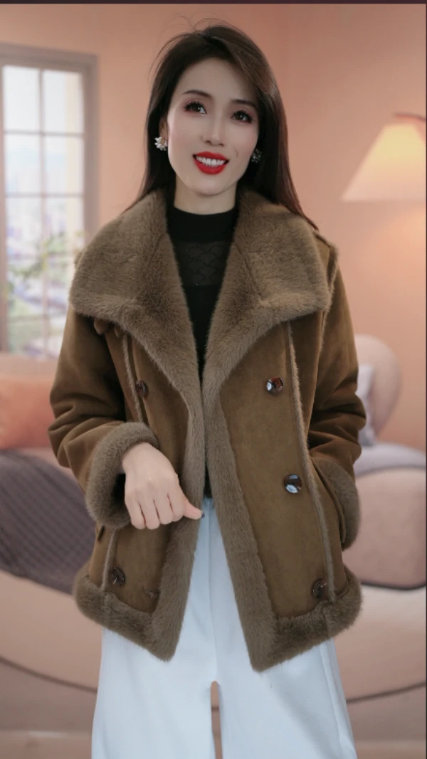 2025冬季新款时尚气质潮流毛毛一体短外套大衣