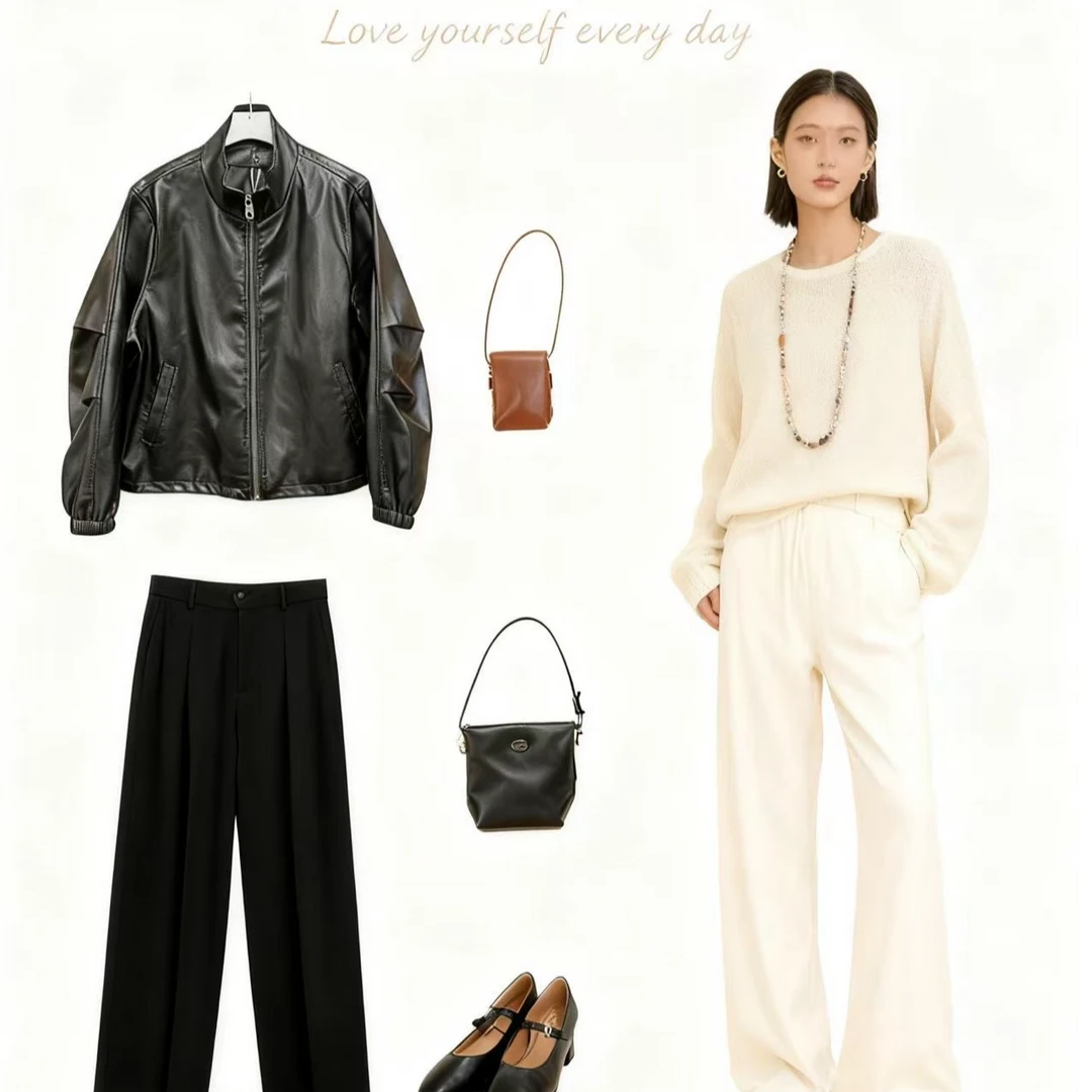 020时尚简约风显瘦百搭褶皱皮衣Y2550