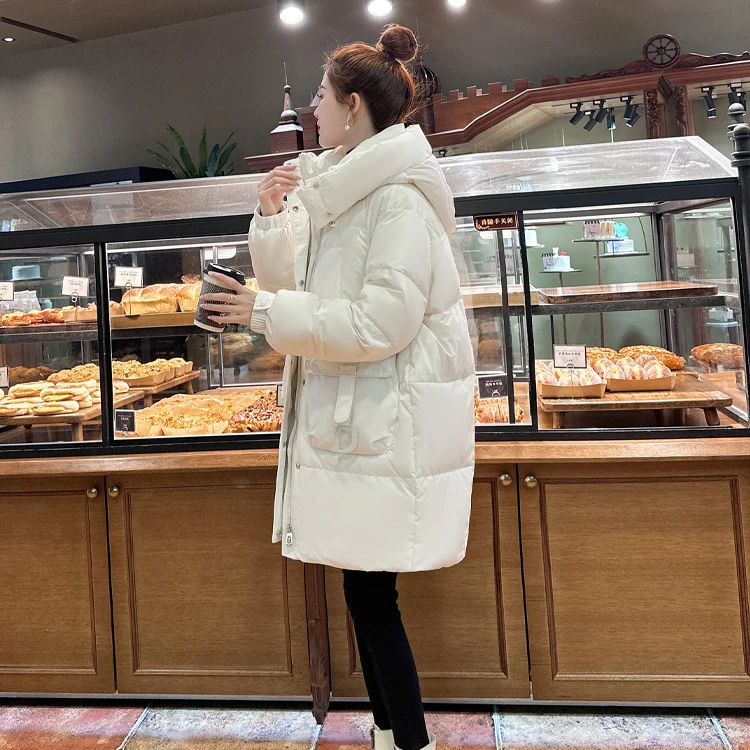 纪诗哲连帽冬季羽绒服女中长款爆款加厚保暖小个子90白鸭绒外套女