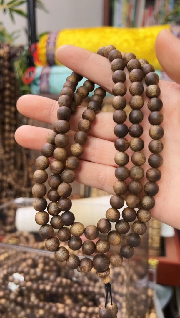 沉香手串棋楠透顶绿圆珠多圈