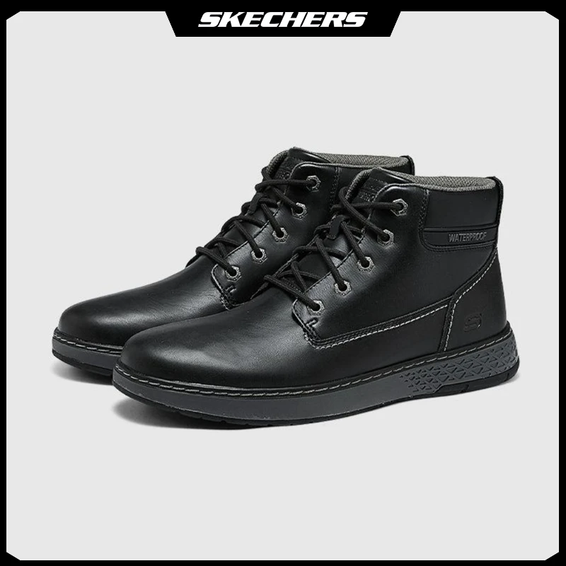 斯凯奇男鞋秋冬季高帮马丁靴英伦厚底靴子黑色防滑防水鞋子205235