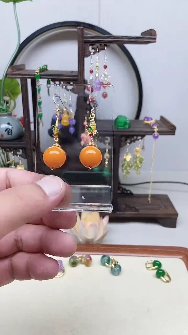 14K金镶嵌蜜蜡耳饰97号