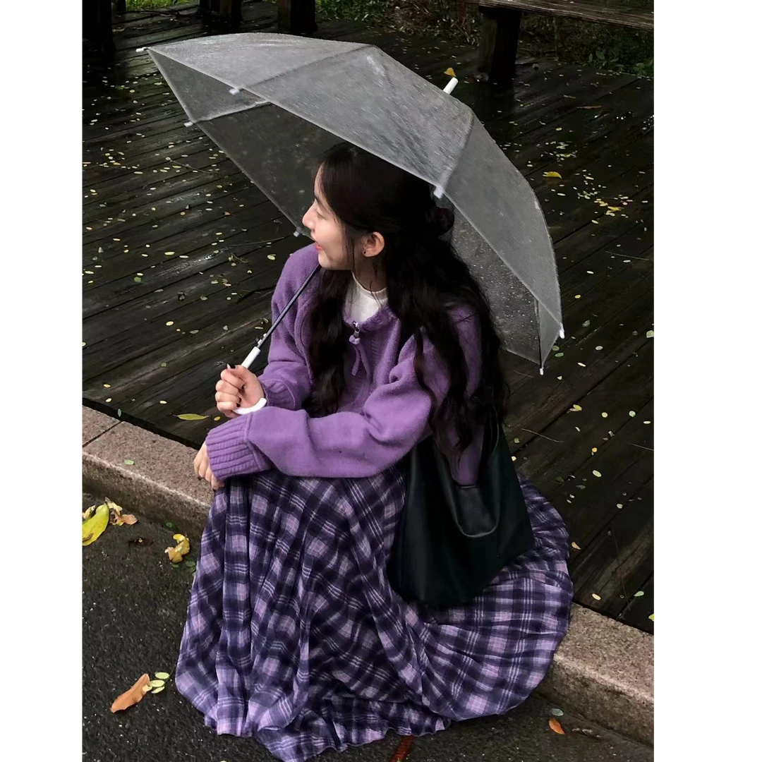 薄款休闲风中长裙X型格子半身裙温柔学生设计感秋季