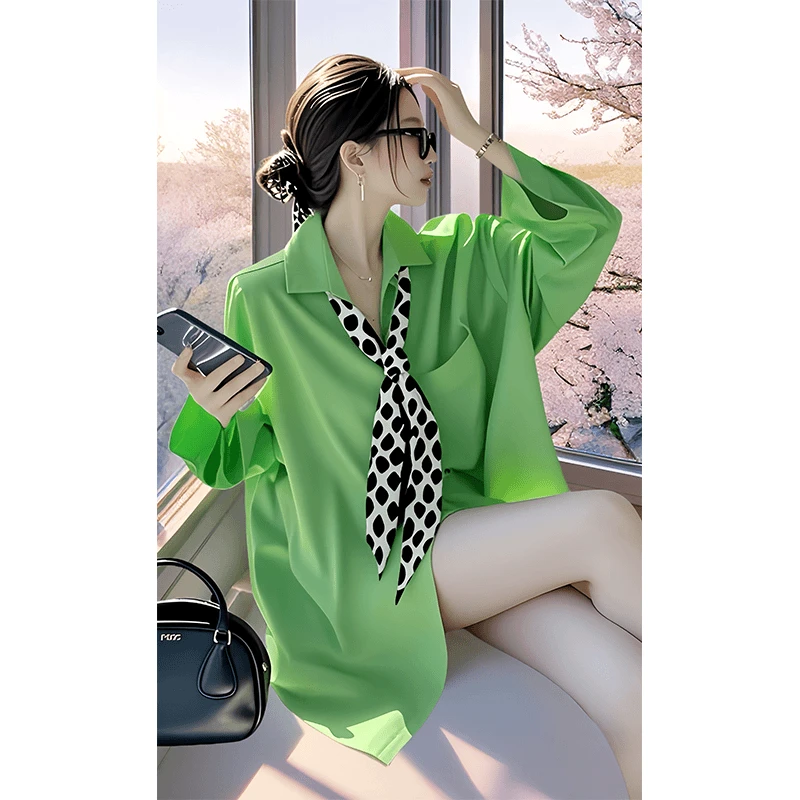 高级感领结长袖衬衫女2025年春秋新款独特超好看气质休闲宽松上衣