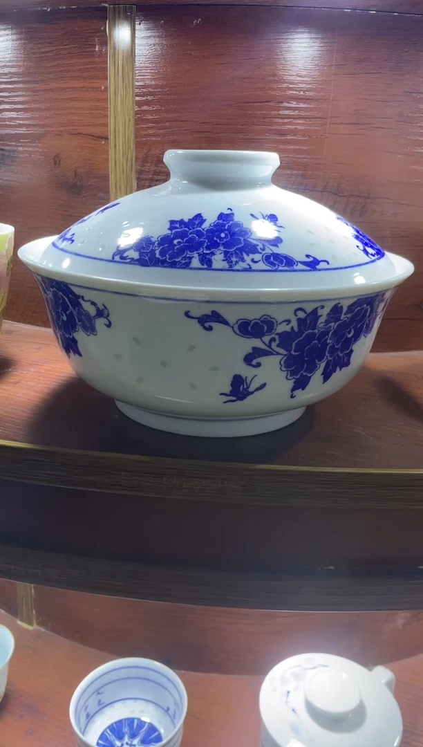 碗年终大促 景德镇高温白瓷釉下彩青花玲珑1-3级8英寸合碗