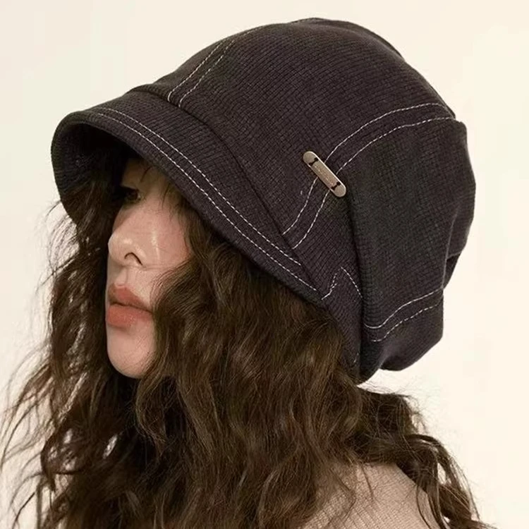 美式复古素颜遮脸渔夫帽子女秋冬黑色街头休闲显脸小包头堆堆冷帽