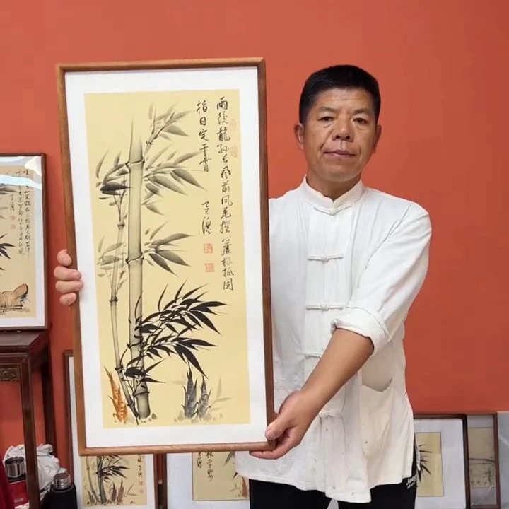 张富民作品/指日定干霄（乌檀木实木框）/古宣/36*69厘米左右